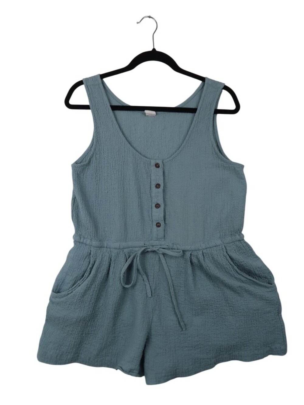 ✨3/$30 Flawless M Sleeveless Blue Romper Button Front Drawstring Waist